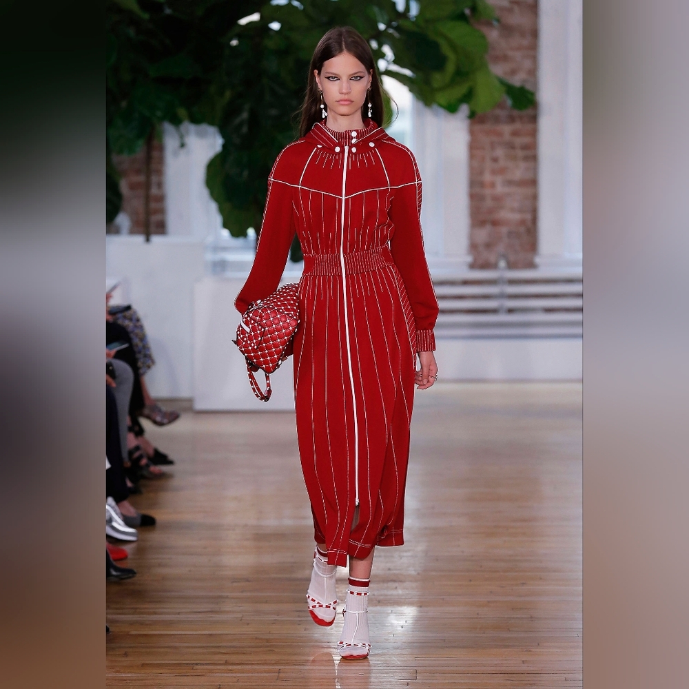Valentino Red With White Stitching Jersey Hooded Midi Dress, Size 4, NWT - Picture 15 of 15